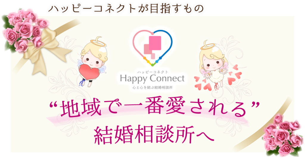 ハッピーコネクトが目指すもの、地域（センター北）で一番愛される結婚相談所へ　ハッピーコネクトマスコット天使（男の子、女の子）